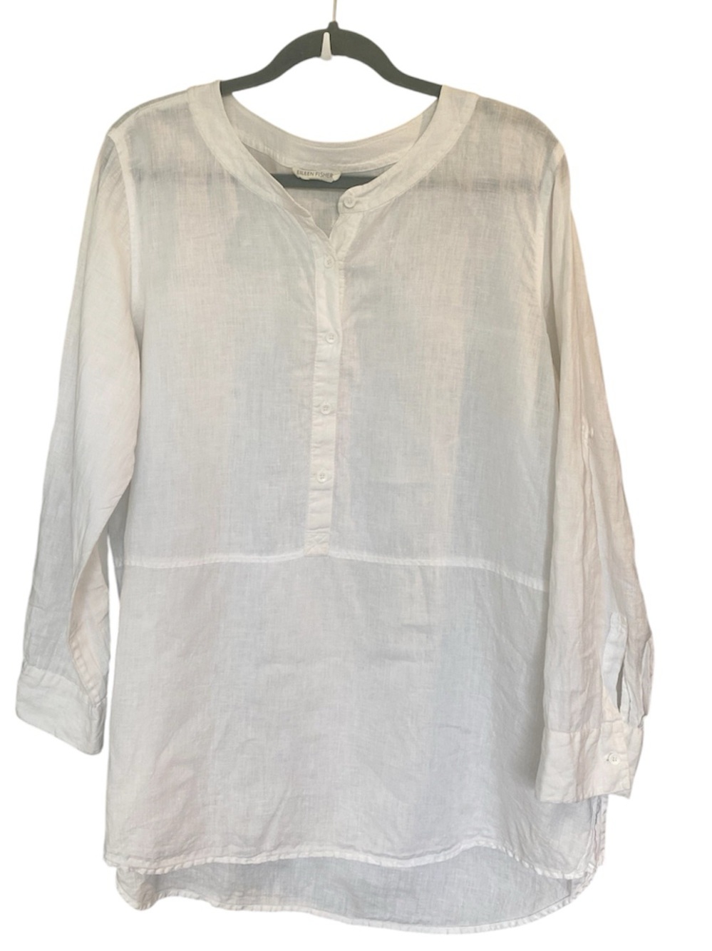 Eileen Fisher Irish Linen Tunic Top ,White, Oversized, Lagenlook, Popover